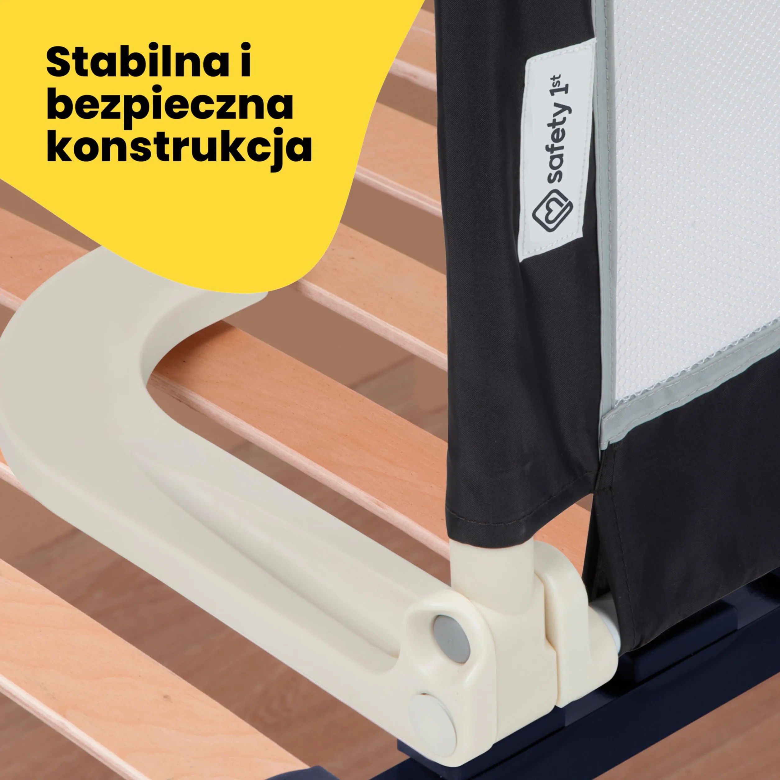 Safety 1st Przenośny ochraniacz na łóżko, Składana barierka do łóżka, 18ms–5lat, Ochraniacz na łóżko podróżne, Siateczka, Łatwa instalacja, Automatyczna blokada, Łatwy transport, Dark Grey