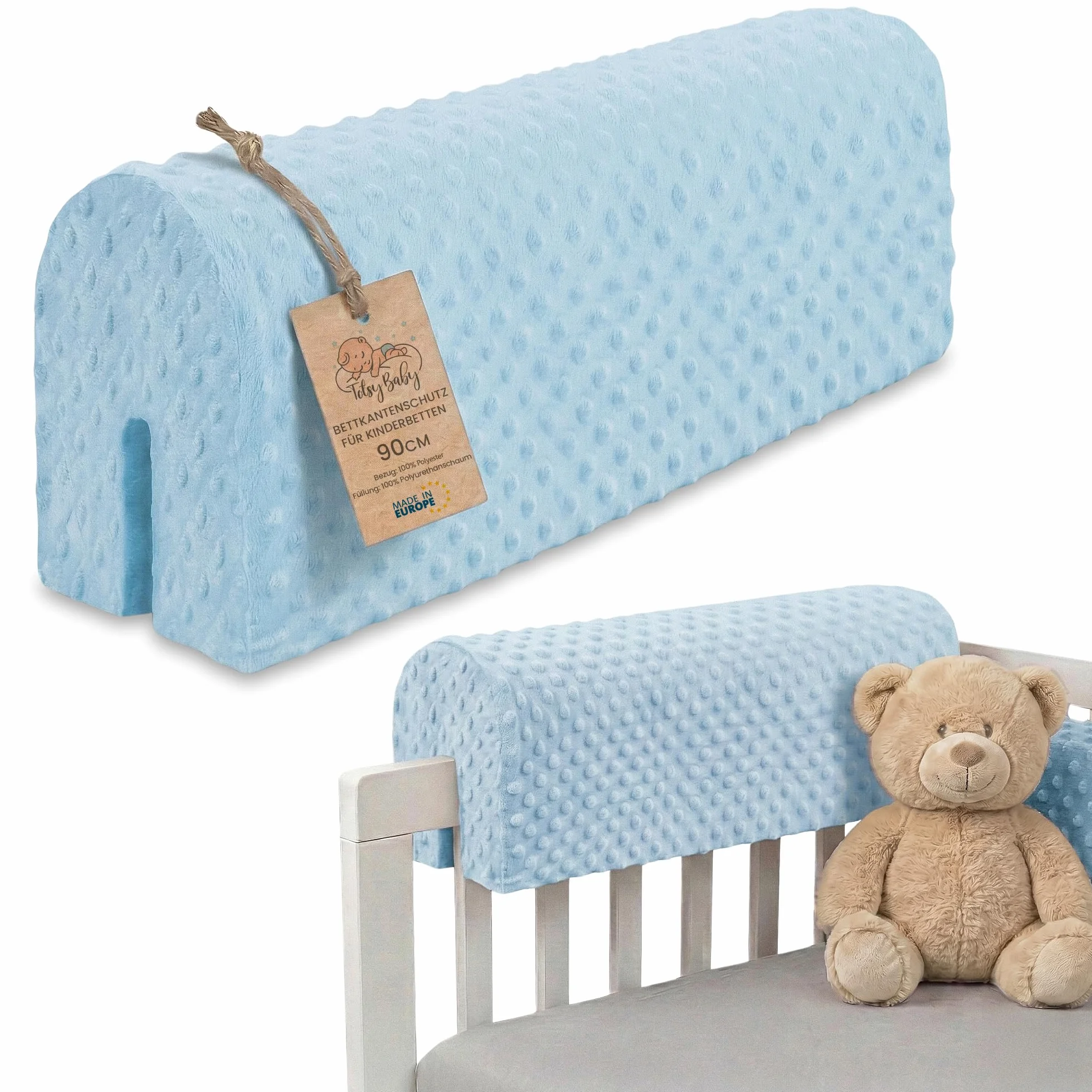 Ochraniacz do łóżeczka dziecięcego 90 cm - pełny kontur łóżeczka dziecięcego oddychający ochraniacz na łóżko z pianki Minky Blue