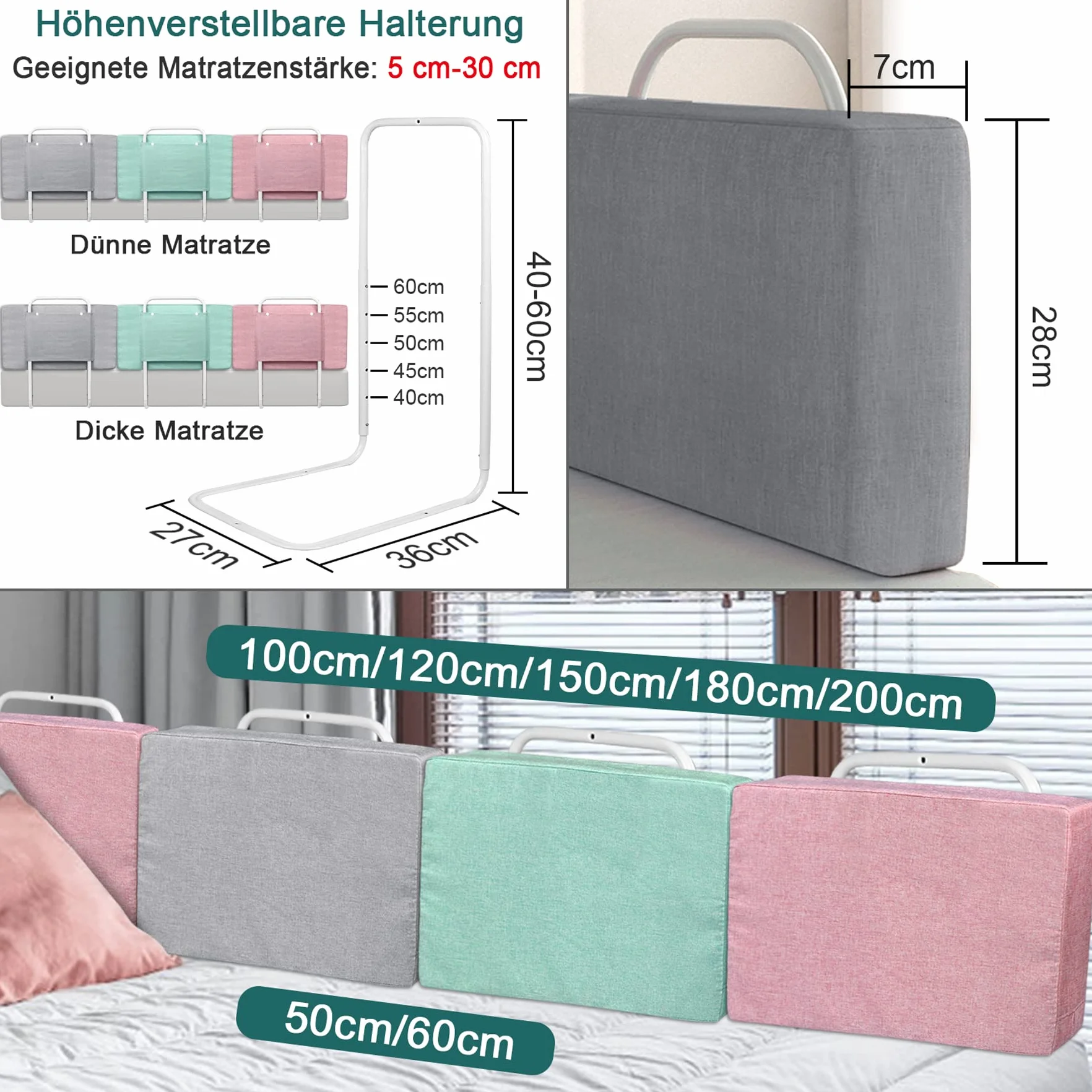 Froadp 60cm Barierki Ochronne dla Dzieci Ochrona Przed Wypadnięciem Poręcz Łóżka Dziecięcego Softpack Przenośna Osłona Zabezpieczenie Łóżka Regulowana Wysokość Barierka do Łóżeczka (Lniany Szary)
