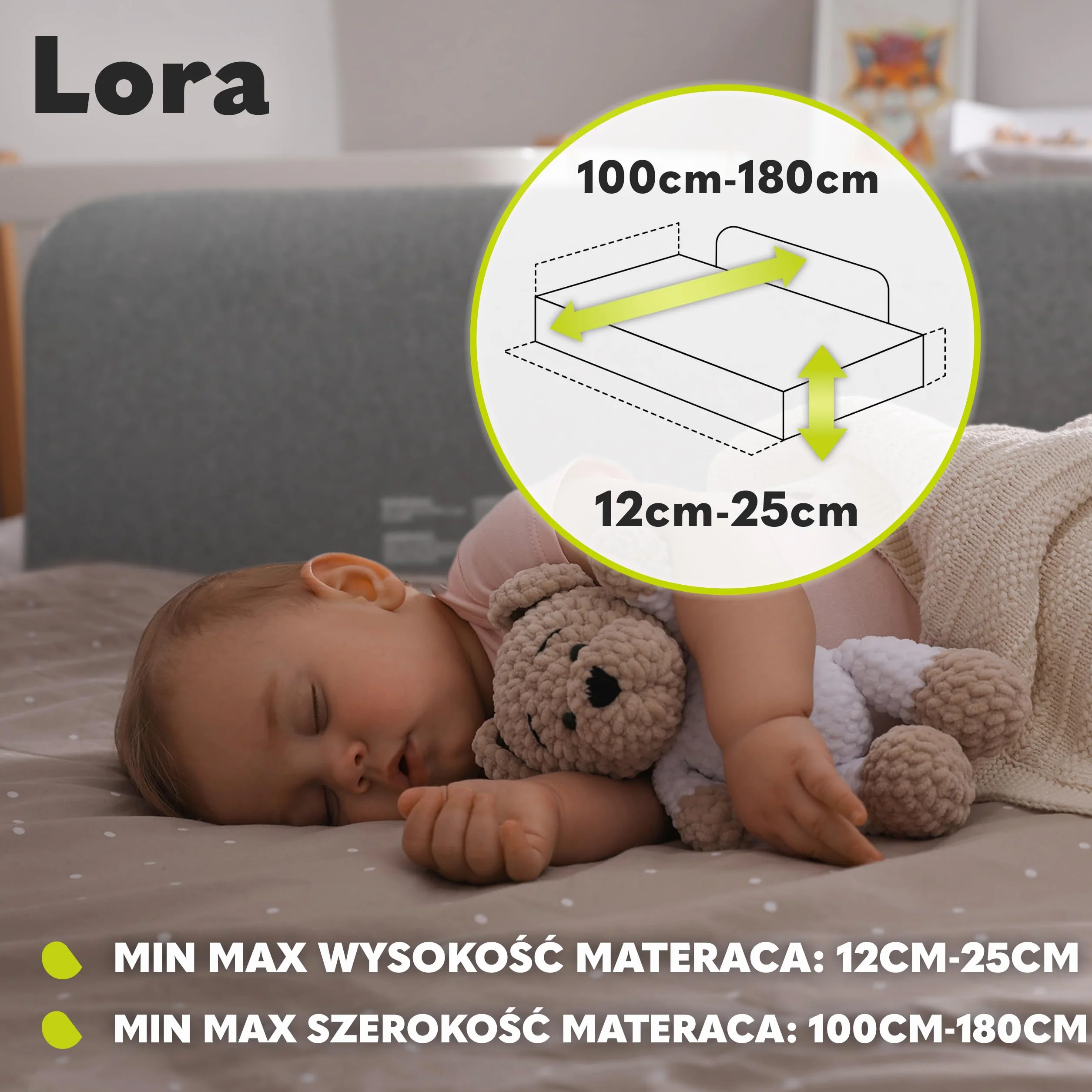 LIONELO Lora Przenośna Barierka do Łóżka dla Dzieci, Regulacja Pochylenia 180 stopni, Składana Barierka do Łózka, 45 cm – 105 cm, Blokada StandSafe, Zabezpiecza przed wypadnięciem