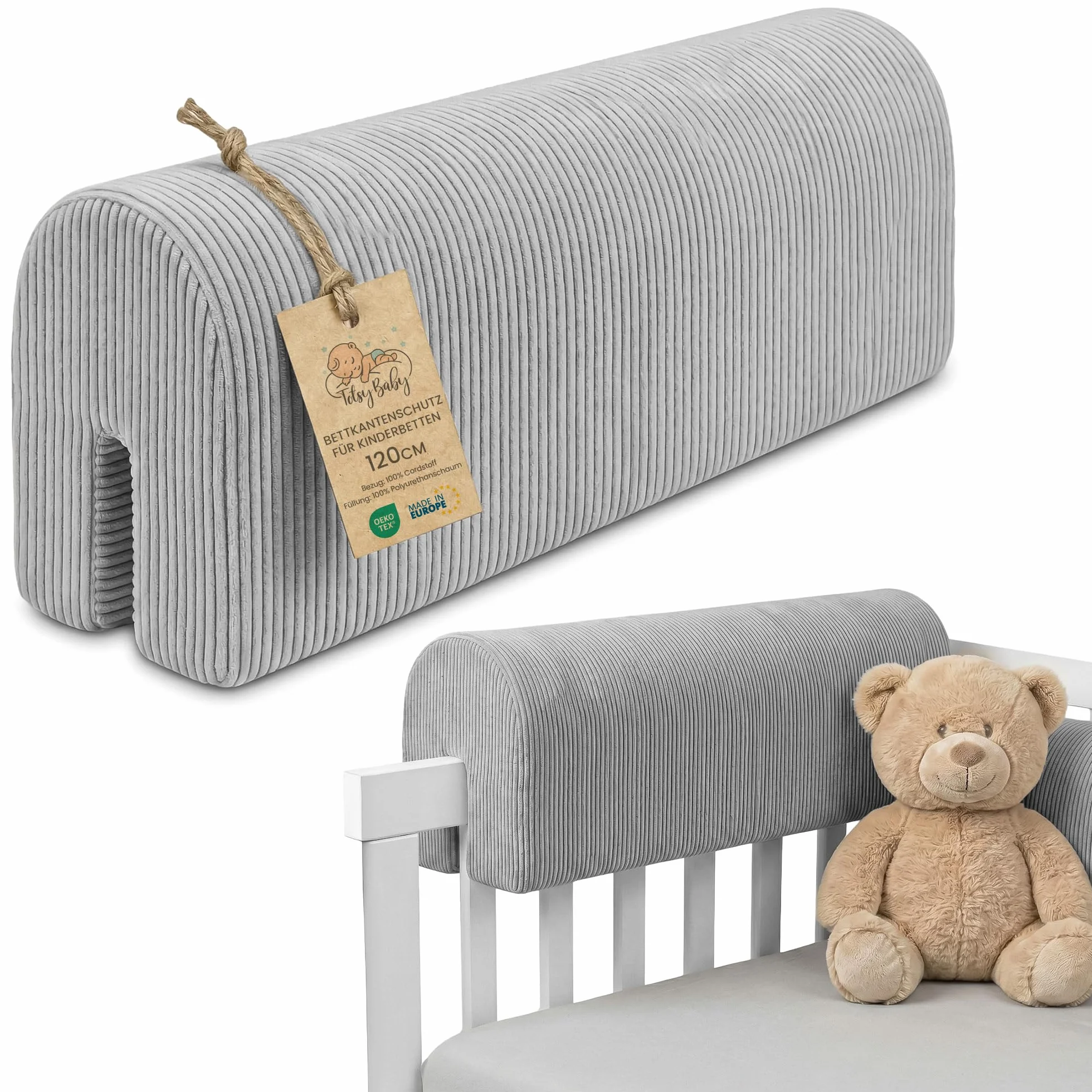 Zabezpieczenie krawędzi łóżka do łóżeczka dziecięcego 120 cm - zabezpieczenie ramy łóżka zabezpieczenie krawędzi łóżeczka dziecięcego jasnoszary