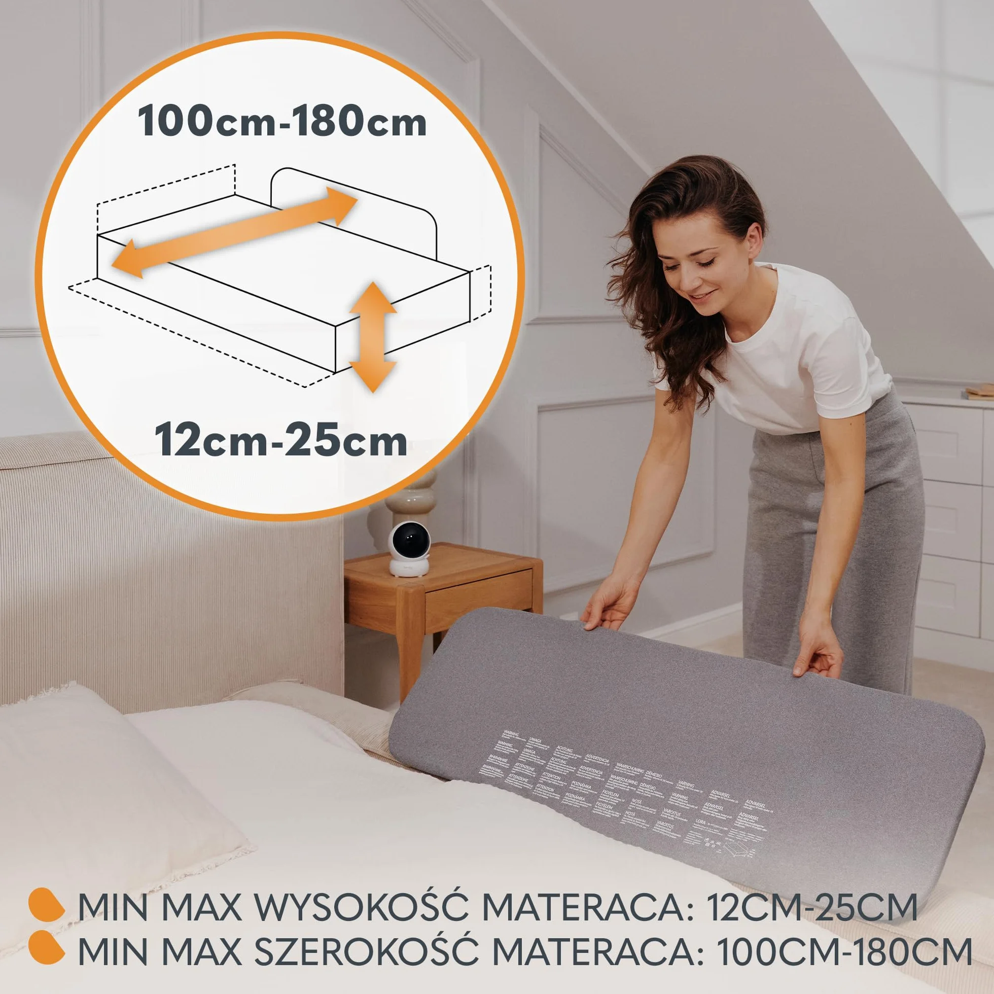 LIONELO Lora Przenośna Barierka do Łóżka dla Dzieci, Regulacja Pochylenia 180 stopni, Składana Barierka do Łózka, 45 cm – 105 cm, Blokada StandSafe, Zabezpiecza przed wypadnięciem