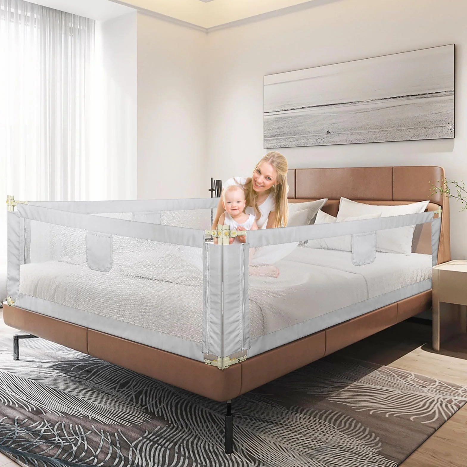 OHMG 180 cm balustrady łóżkowe, bariery bezpieczeństwa dla dzieci, bariera bezpieczeństwa łóżko, regulowana wysokość, przenośna bariera łóżka pionowa podnoszenie, ochrona przed upadkiem