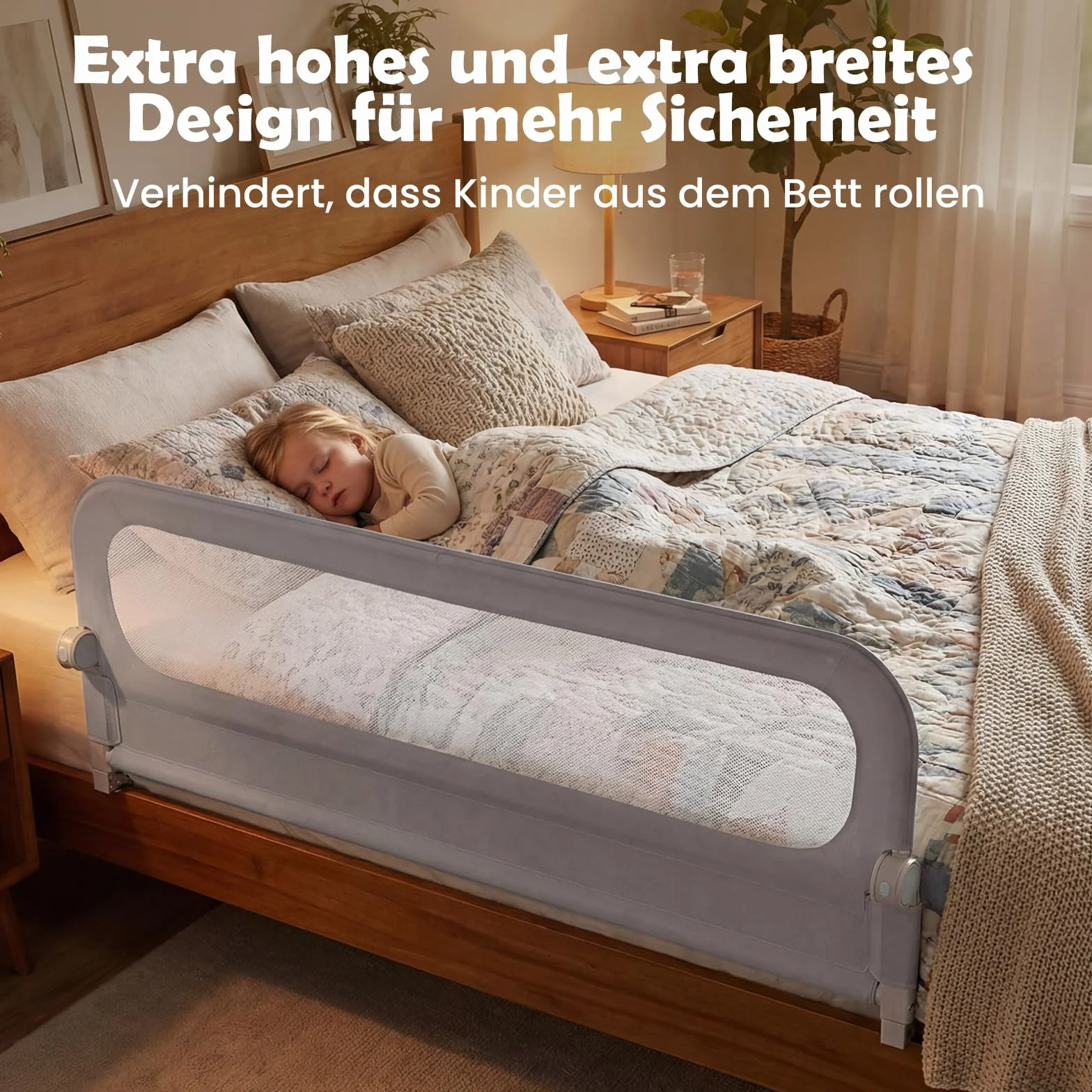 COSTWAY Barierka ochronna do łóżka, składana, ze zdejmowanym obiciem Oxford, ramą i paskiem w kształcie litery U, kratka ochronna przed wypadnięciem, do łóżka rodziców, do łóżka kontynentalnego (szara