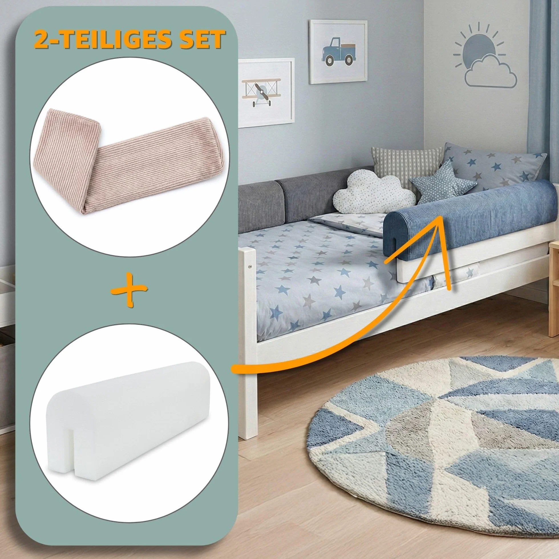 Zabezpieczenie krawędzi łóżka do łóżeczka dziecięcego 80 cm - zabezpieczenie ramy łóżka zabezpieczenie krawędzi łóżeczka dziecięcego jasnoszary