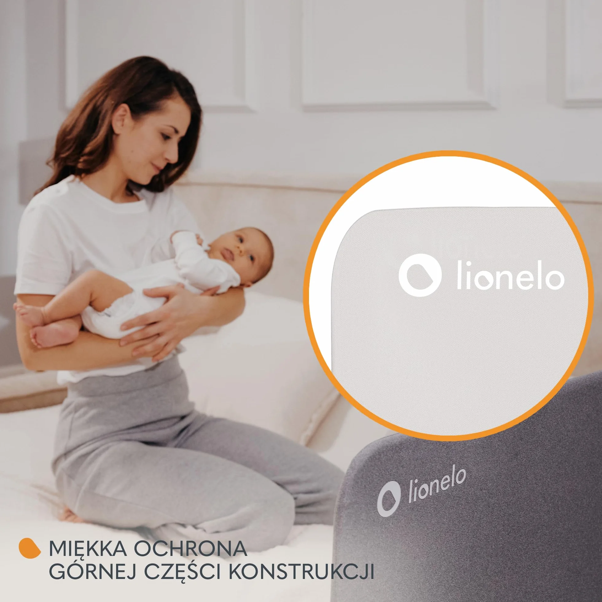 LIONELO Lora Przenośna Barierka do Łóżka dla Dzieci, Regulacja Pochylenia 180 stopni, Składana Barierka do Łózka, 45 cm – 105 cm, Blokada StandSafe, Zabezpiecza przed wypadnięciem