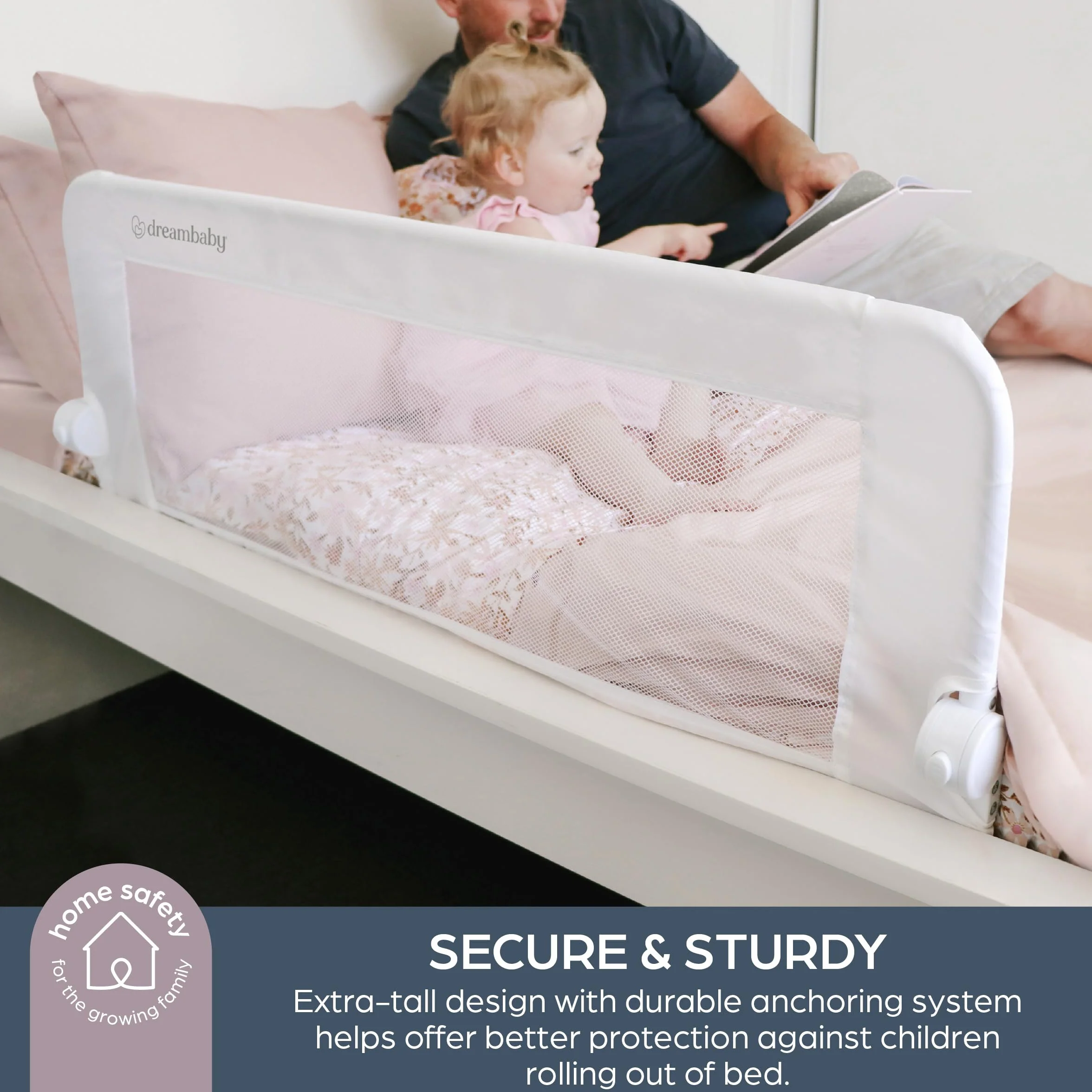 Barierka do łóżka Dreambaby Maggie - łóżka podtynkowe i płaskie, o szerokości 110 cm i wysokości 50 cm