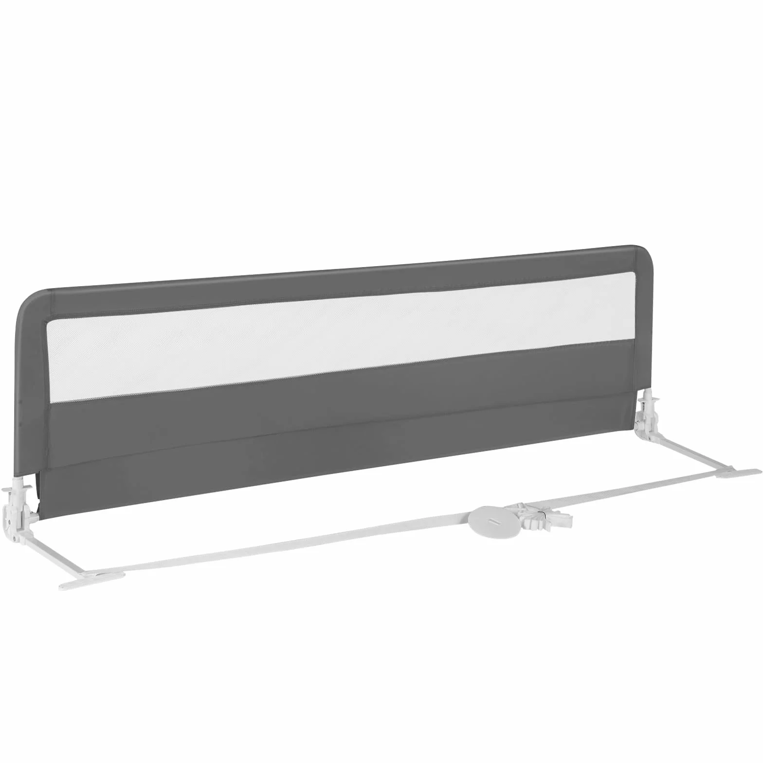 COSTWAY Barierka ochronna do łóżka składana, 180 x 55 cm Barierka ochronna do łóżka z pasami bezpieczeństwa i zdejmowanym pokrowcem, Barierka do łóżeczka dziecięcego, Ochrona przed wypadaniem 180°