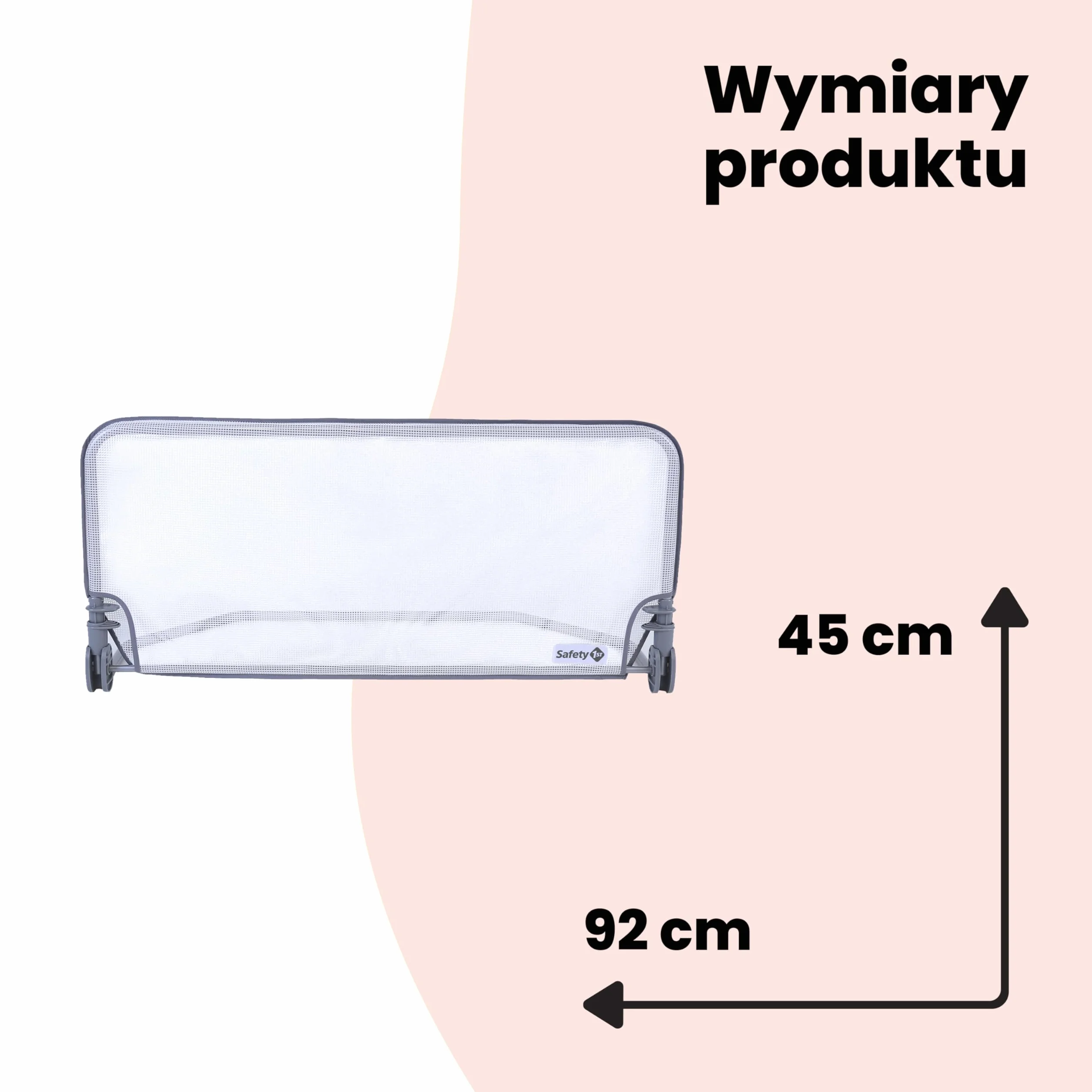 Safety 1st Barierka do łóżka Standard 90cm, Ochraniacz na łóżko dla malucha, 18ms–5lat, Odchylany ochraniacz na łóżko, Siateczka, Automatyczna blokada, Łatwe czyszczenie, Szary/Biały