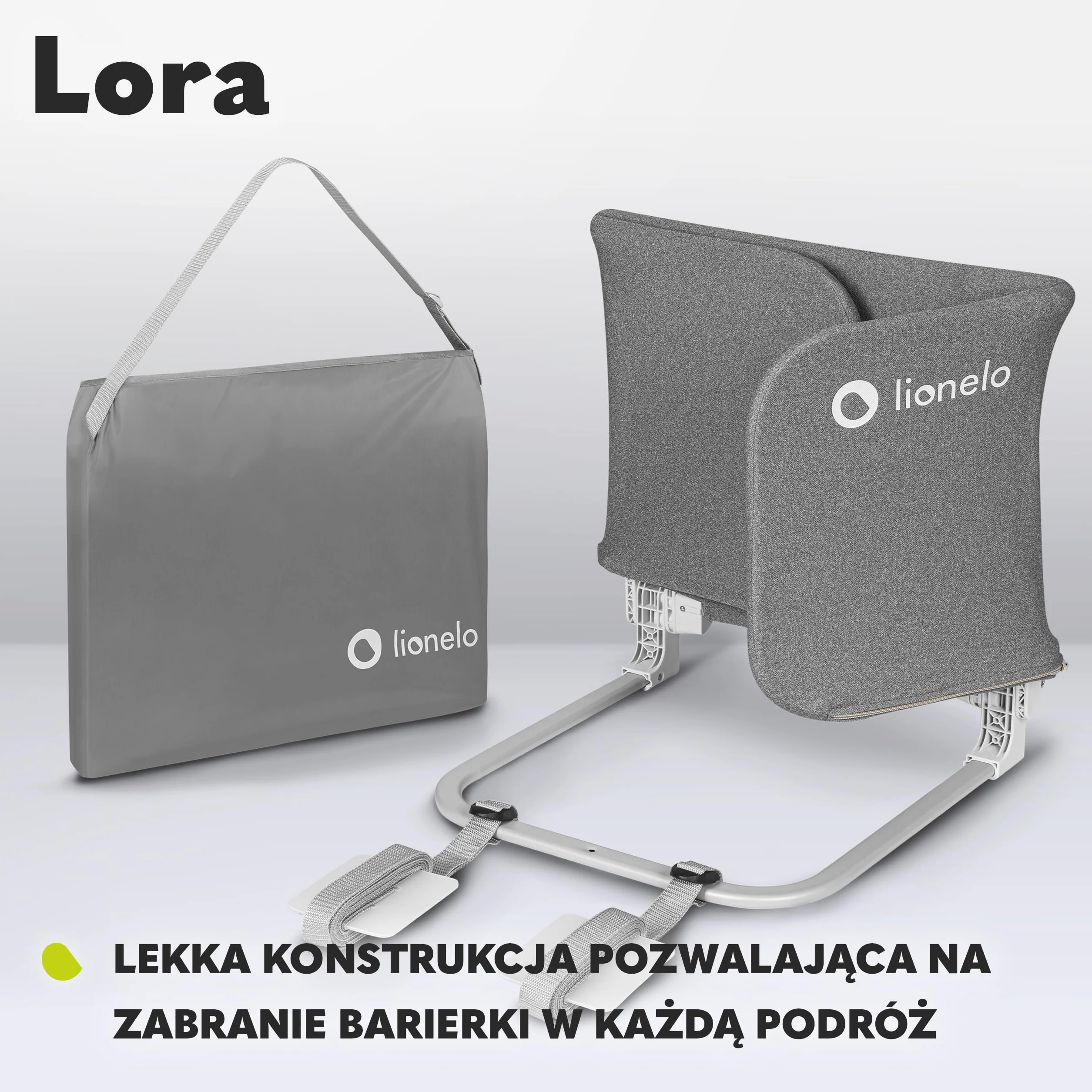 LIONELO Lora Przenośna Barierka do Łóżka dla Dzieci, Regulacja Pochylenia 180 stopni, Składana Barierka do Łózka, 45 cm – 105 cm, Blokada StandSafe, Zabezpiecza przed wypadnięciem
