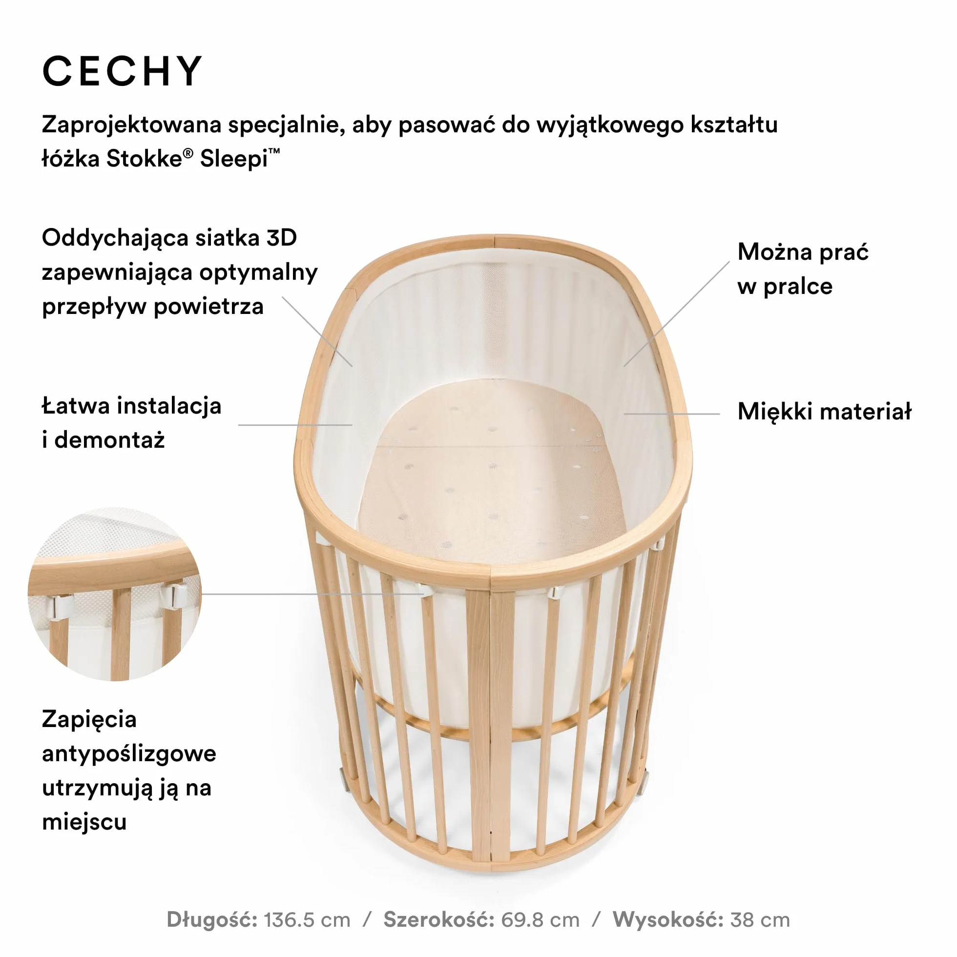 Stokke Sleepi Siatka V3, Biała - Oddychająca siatka 3D dla bezpiecznego snu - kompatybilna z łóżeczkiem Stokke Sleepi - Można prać w pralce