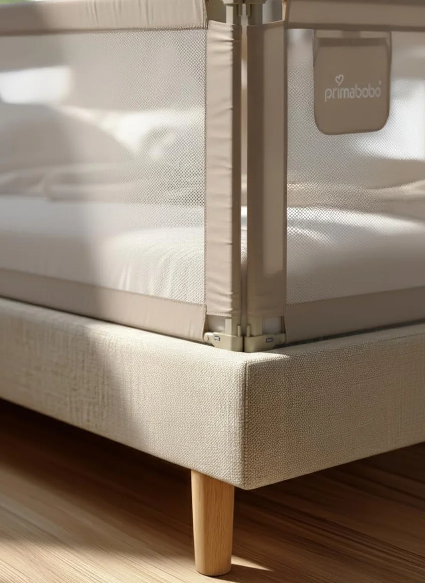 Primabobo Barierka Ochronna do Łóżka 140 cm Classic Beżowa – Składana, Bezpieczna, Uniwersalna, Zabezpieczenie dla Dzieci