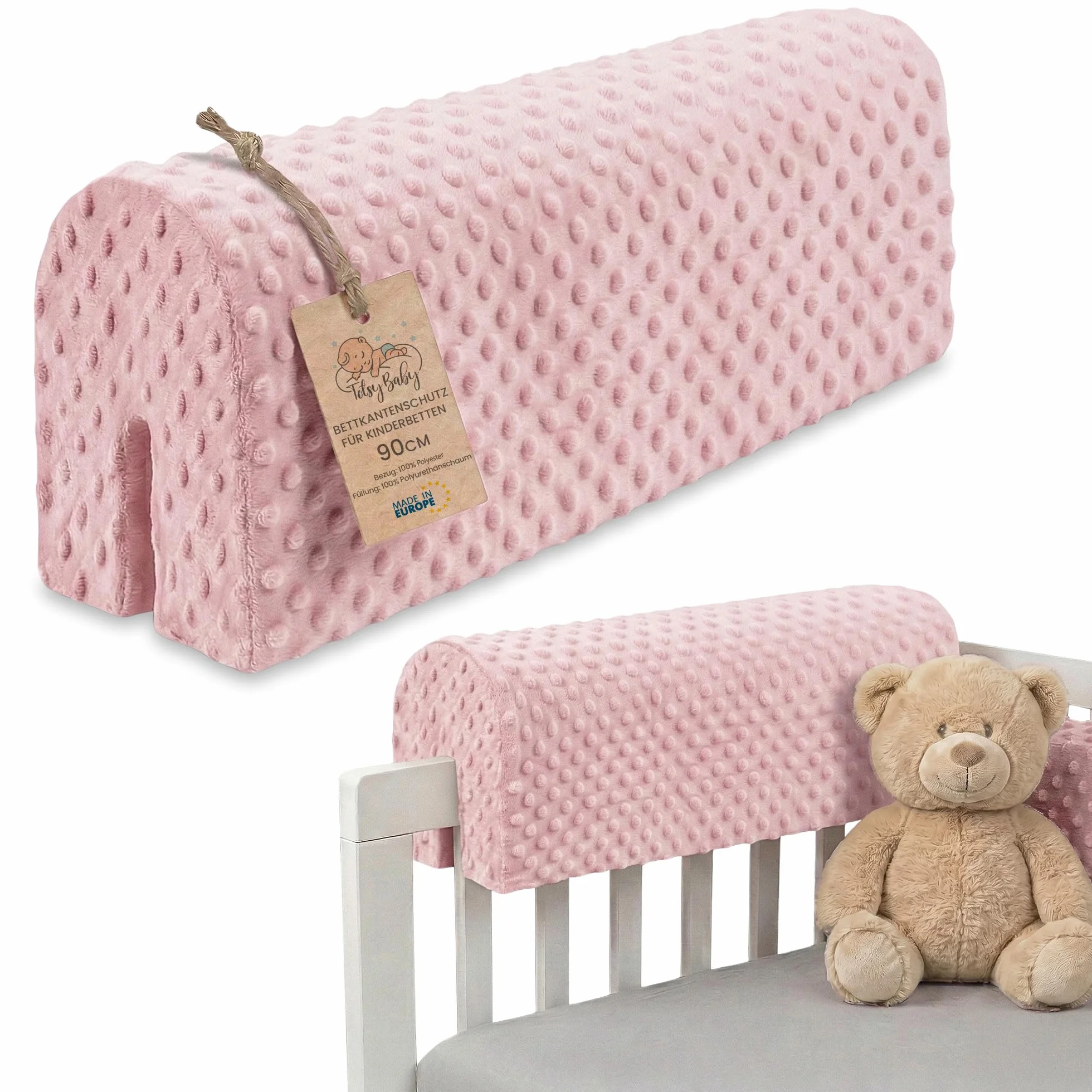 Zabezpieczenie krawędzi łóżeczka dziecięcego 90 cm - Zabezpieczenie ramy łóżeczka Zabezpieczenie krawędzi łóżeczka dziecięcego Pink Minky