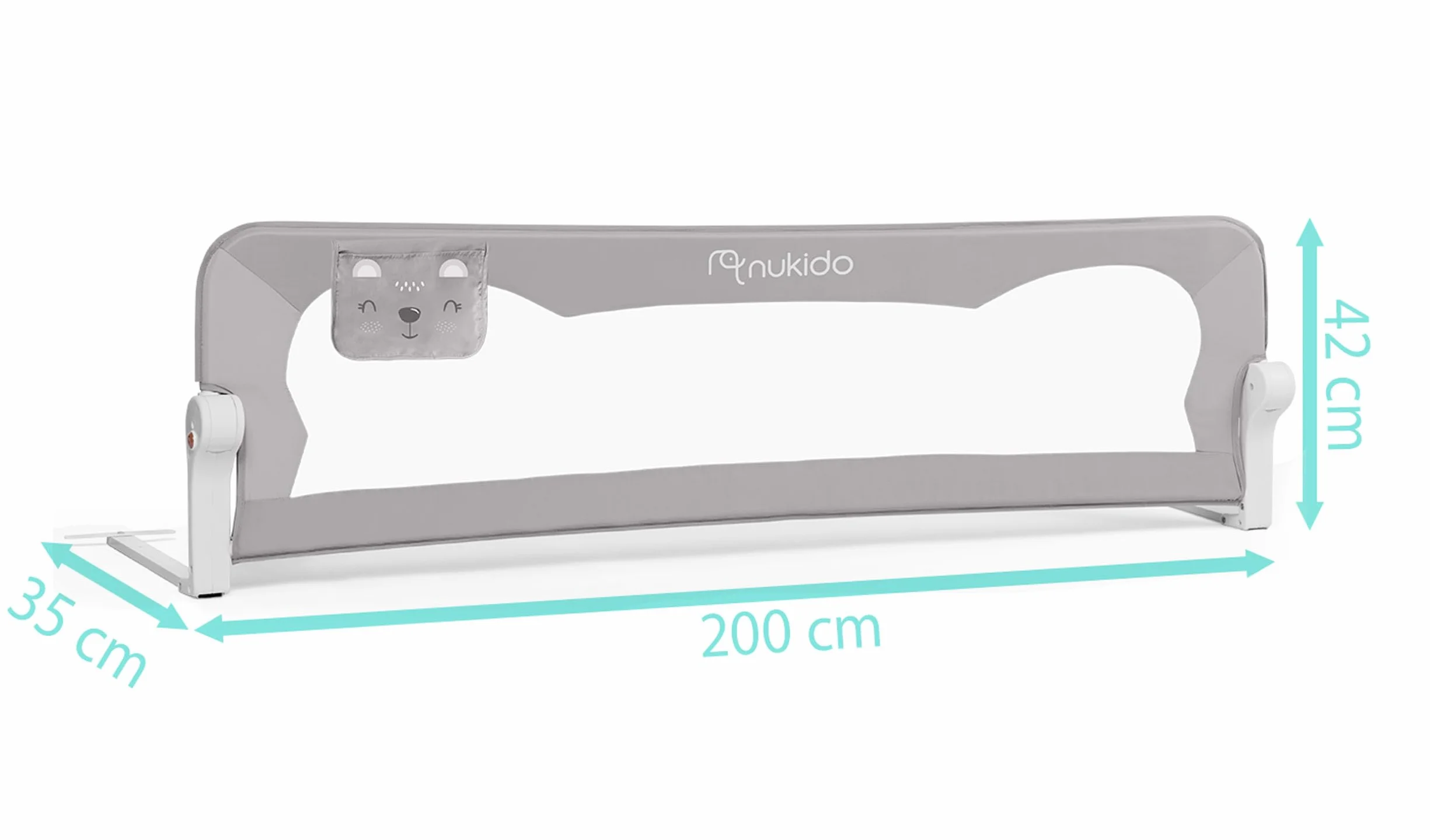Nukido Barierka Ochronna do Łóżka 200 cm - Składana Osłona Zabezpieczająca dla Niemowlęcia - System SafetyBelt i Łatwy Montaż - Ochrona przed Wypadnięciem - Spokojny Sen - Szara