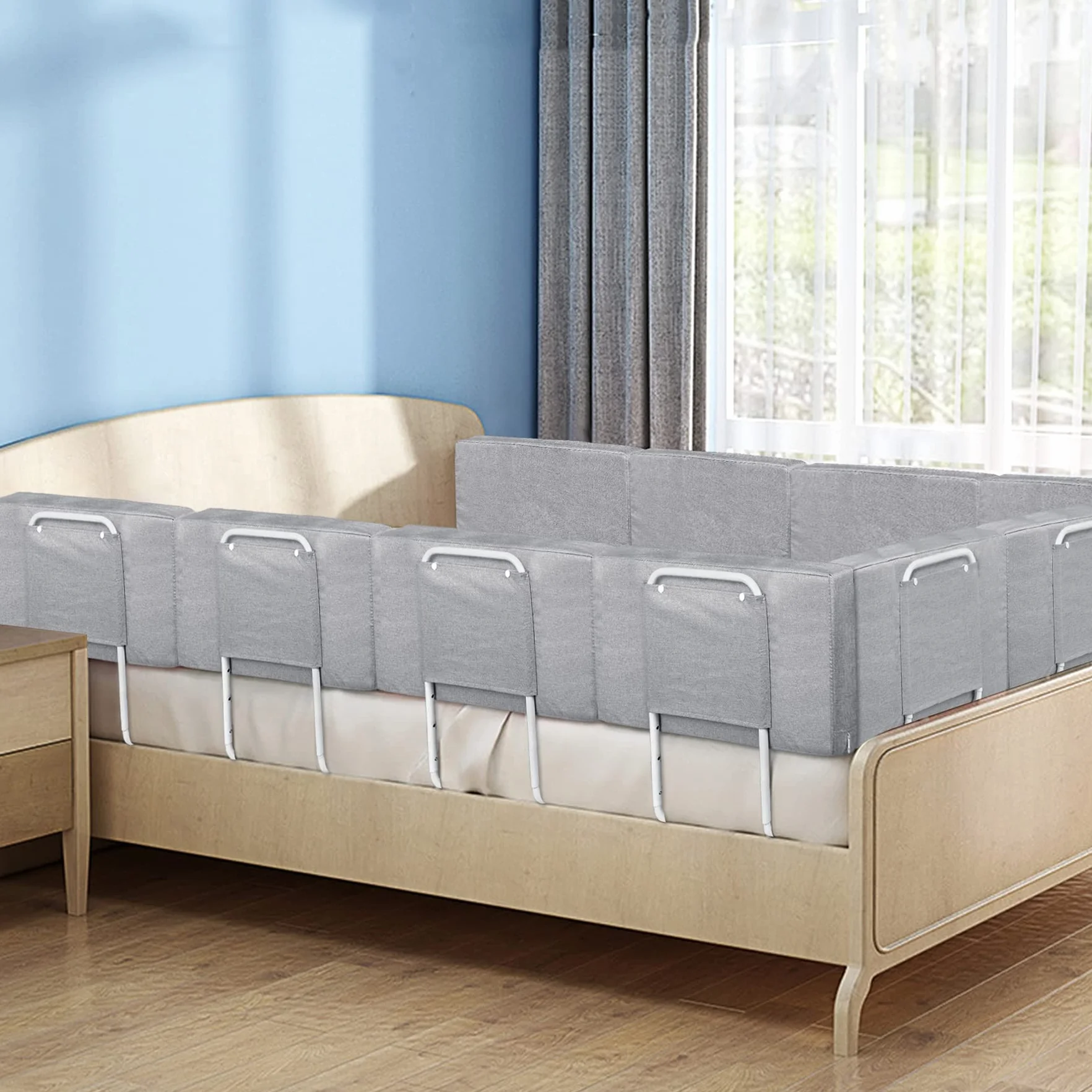 Froadp 60cm Barierki Ochronne dla Dzieci Ochrona Przed Wypadnięciem Poręcz Łóżka Dziecięcego Softpack Przenośna Osłona Zabezpieczenie Łóżka Regulowana Wysokość Barierka do Łóżeczka (Lniany Szary)