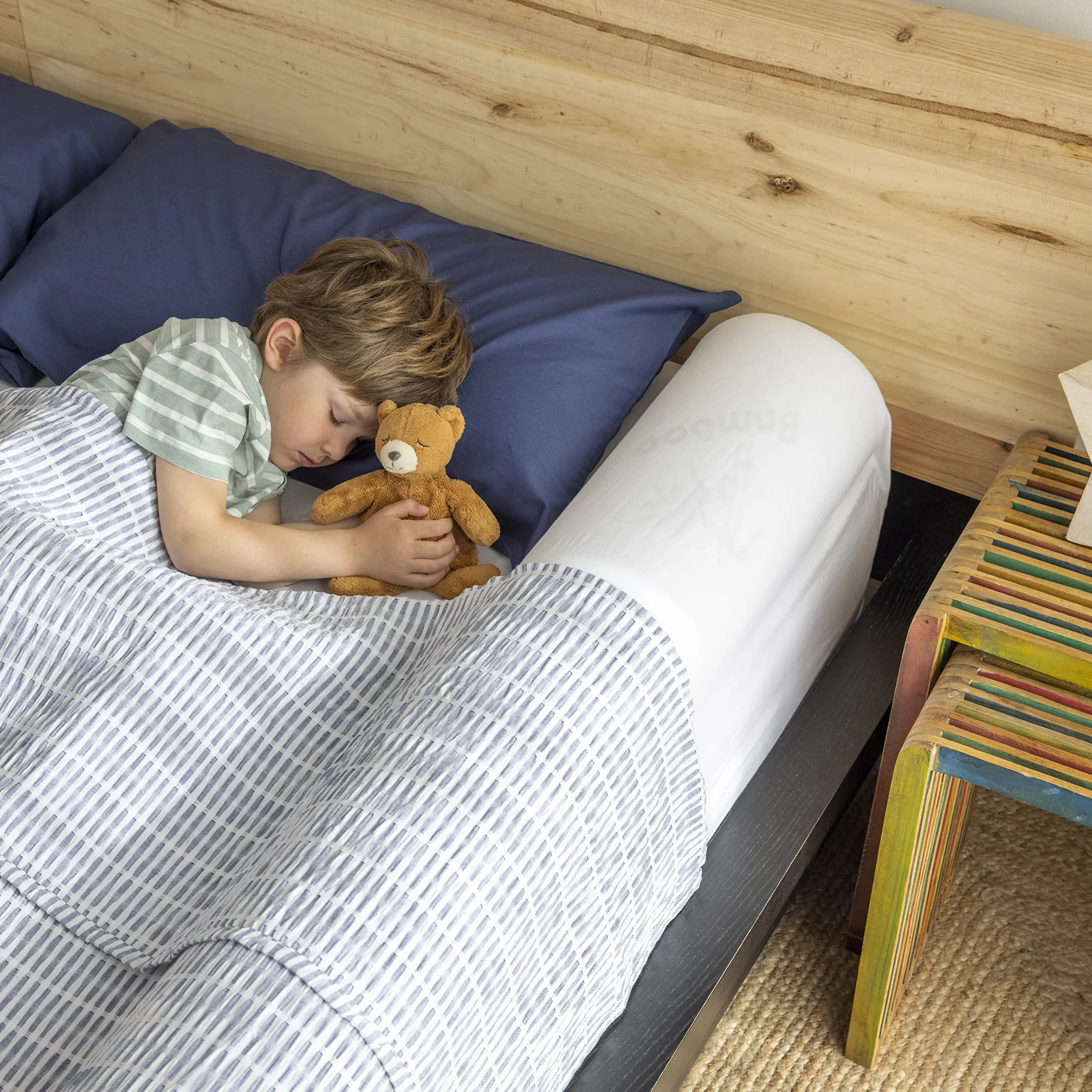 BANBALOO BAMBOO- Dziecko Bed Safety Barrier - Dziecko Fall Arrest/Foam Guardrail z miękkim Bambus Bawełna anty-poślizg przedłużenie.