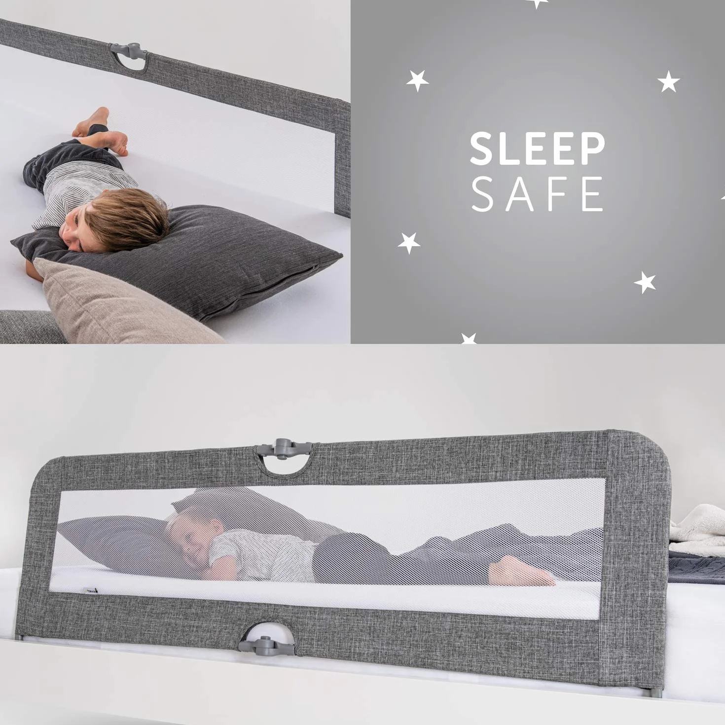 Hauck Sleep N Safe Plus XL kratka na łóżko, dla bezpieczeństwa podczas snu, 150 x 50 cm, przenośna, składana, szara
