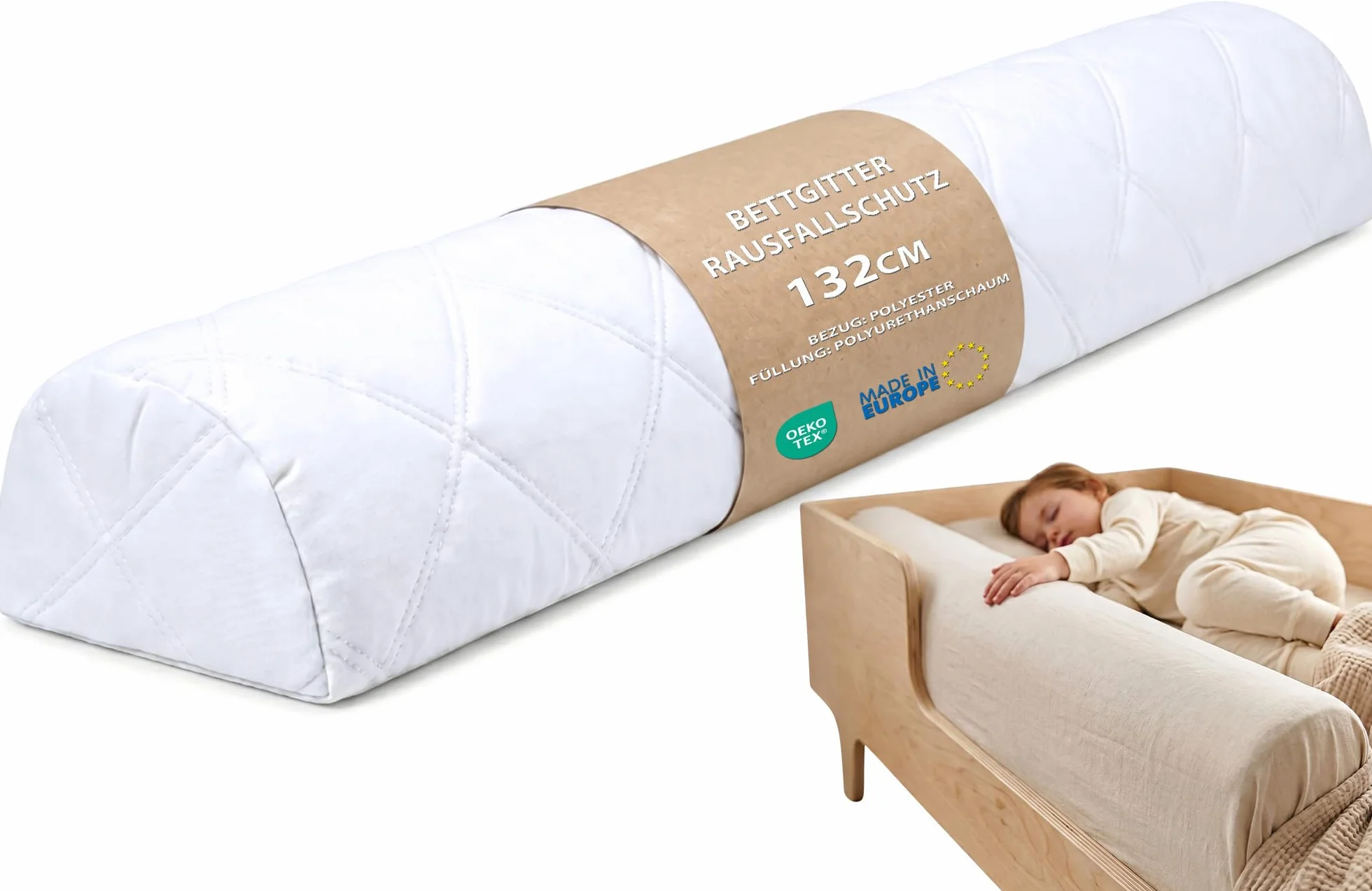 Barierka zabezpieczająca na łóżko – 132 cm zabezpieczenie przed wypadnięciem dla dzieci, łóżeczka i łóżka dziecięcego, ochronna rolka piankowa przed wypadnięciem