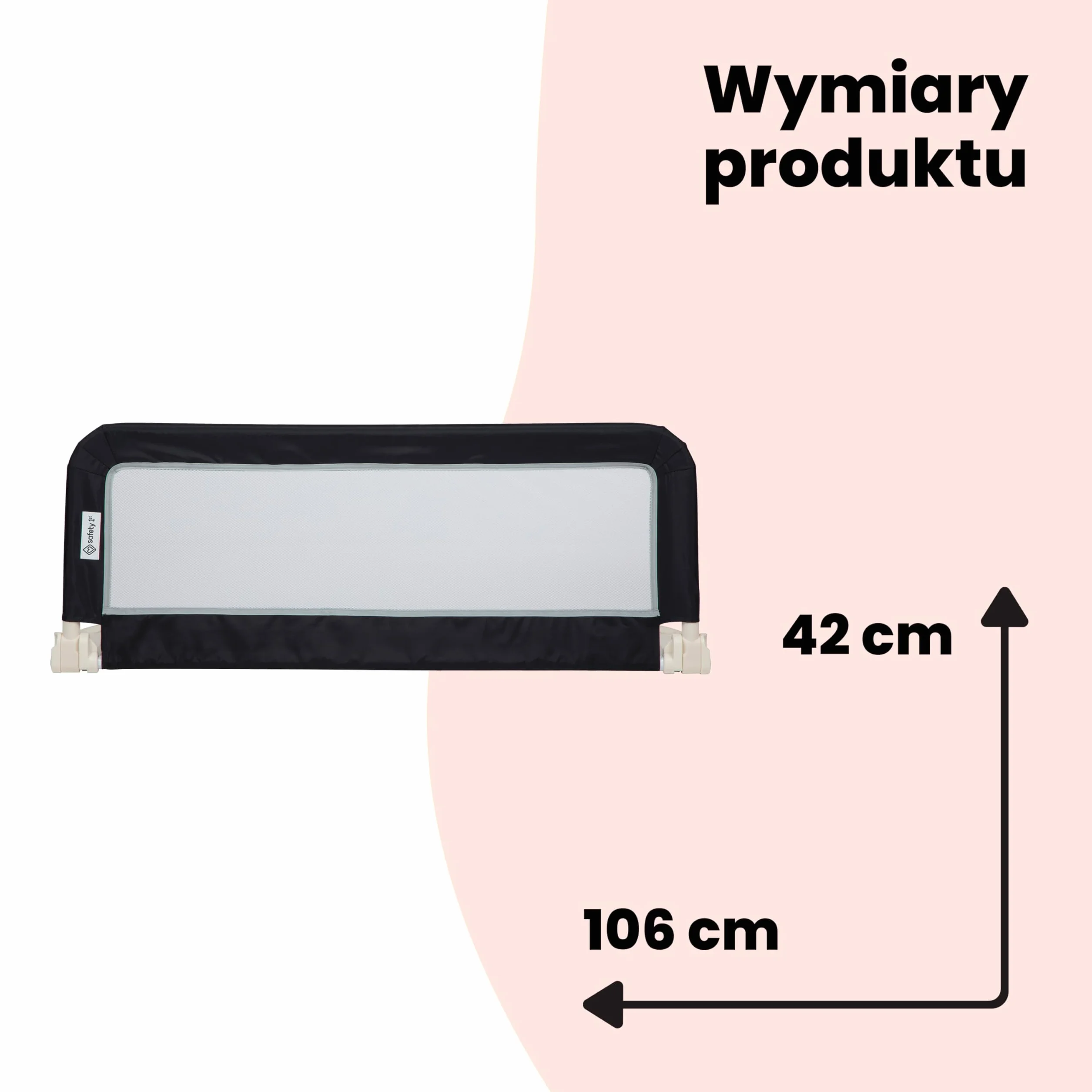 Safety 1st Przenośny ochraniacz na łóżko, Składana barierka do łóżka, 18ms–5lat, Ochraniacz na łóżko podróżne, Siateczka, Łatwa instalacja, Automatyczna blokada, Łatwy transport, Dark Grey