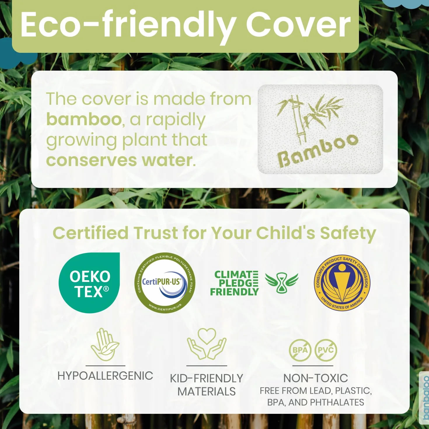 BANBALOO BAMBOO- Dziecko Bed Safety Barrier - Dziecko Fall Arrest/Foam Guardrail z miękkim Bambus Bawełna anty-poślizg przedłużenie.