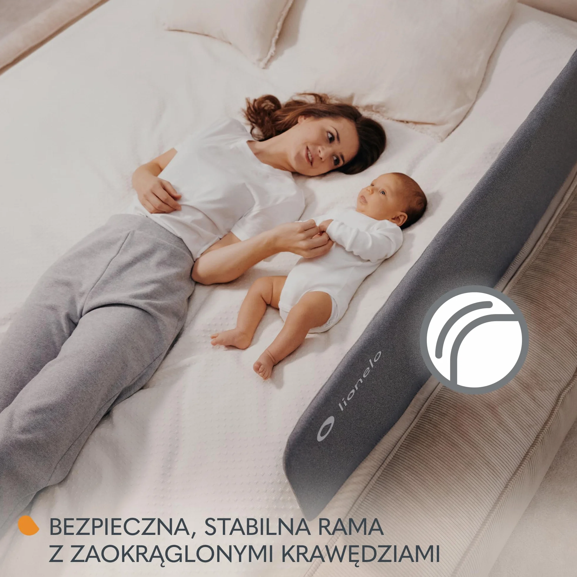LIONELO Lora Przenośna Barierka do Łóżka dla Dzieci, Regulacja Pochylenia 180 stopni, Składana Barierka do Łózka, 45 cm – 105 cm, Blokada StandSafe, Zabezpiecza przed wypadnięciem