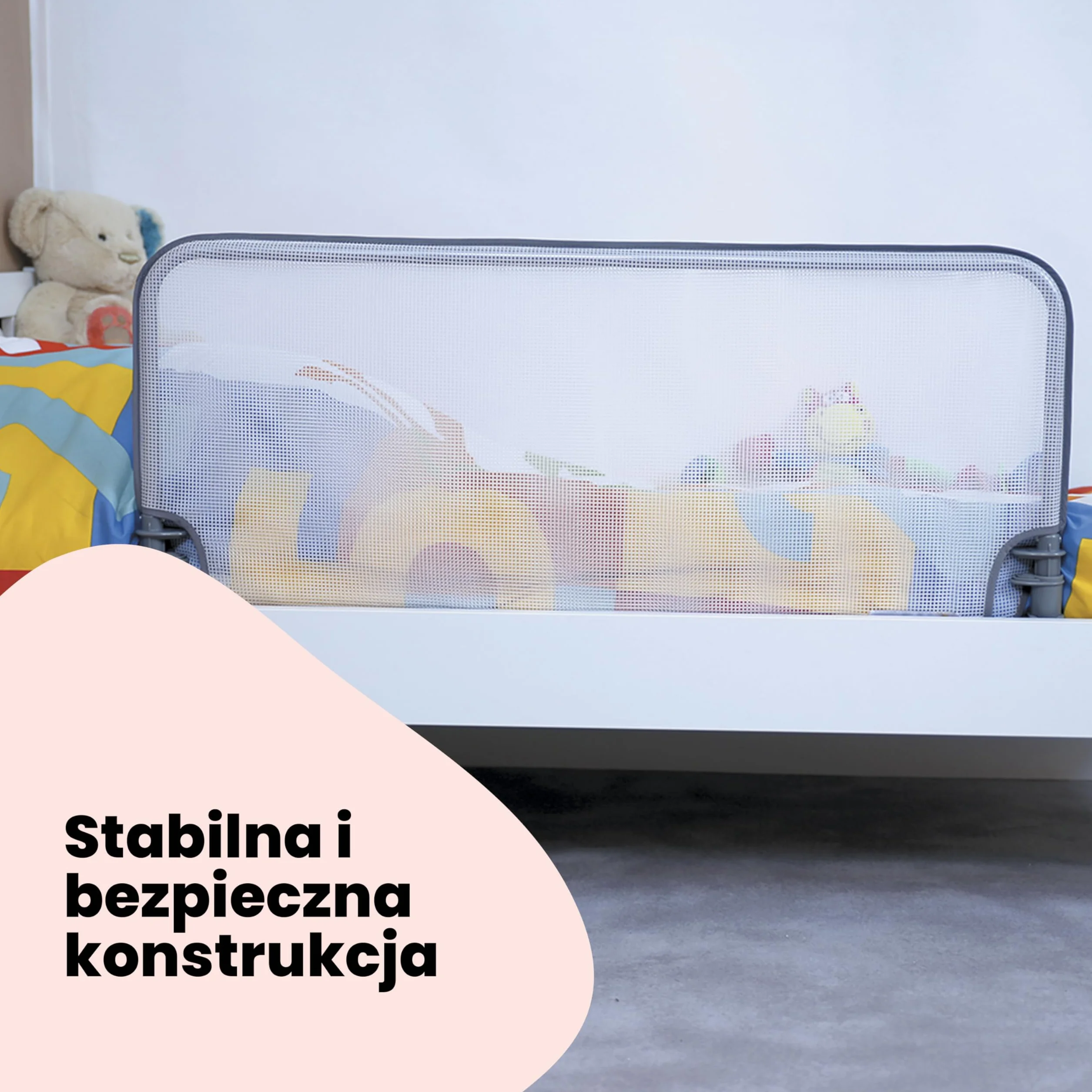 Safety 1st Barierka do łóżka Standard 90cm, Ochraniacz na łóżko dla malucha, 18ms–5lat, Odchylany ochraniacz na łóżko, Siateczka, Automatyczna blokada, Łatwe czyszczenie, Szary/Biały