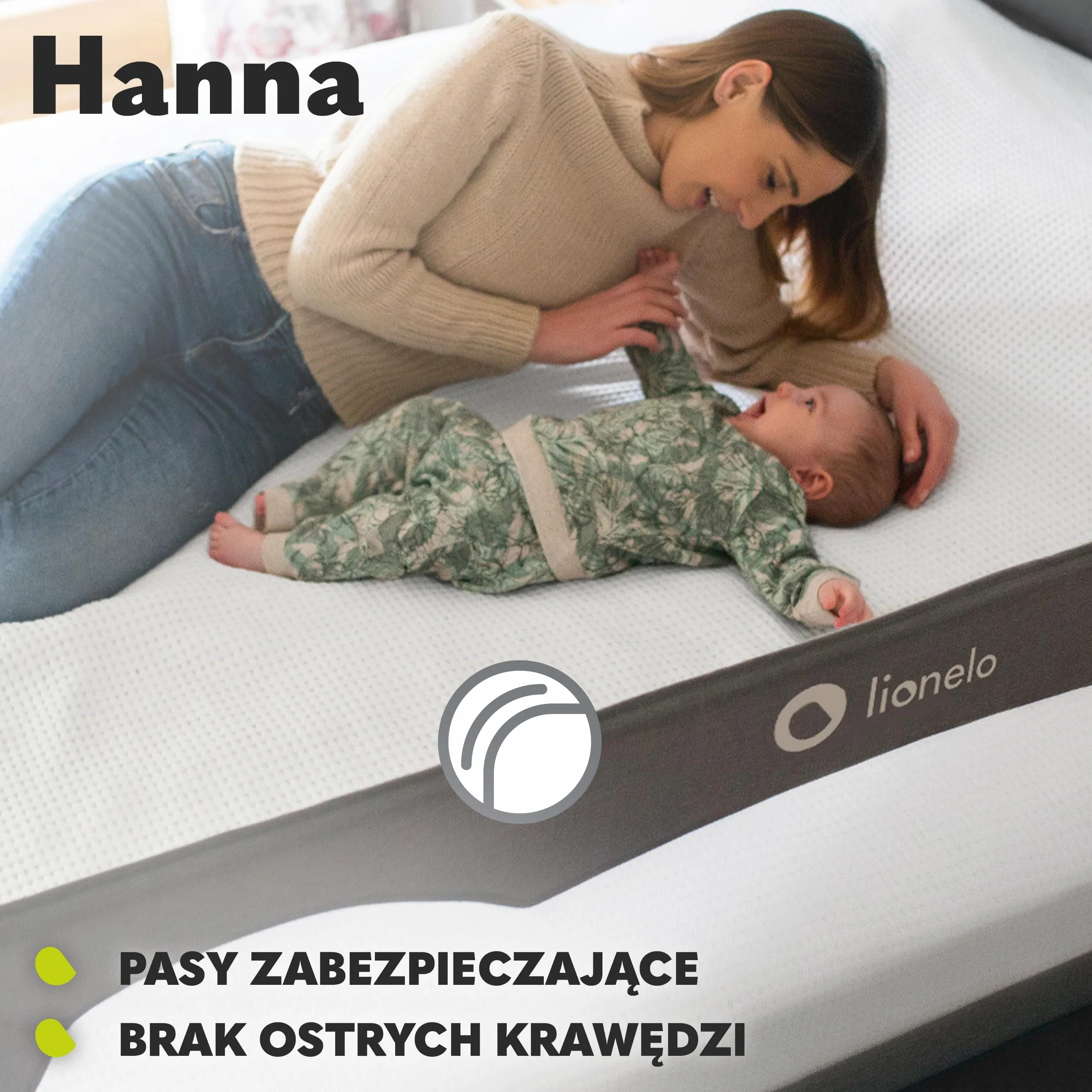 Lionelo Hanna siatka na łóżko, ochrona przed wypadnięciem, 150 cm x 66 cm, składana o 180 stopni, przewiewna siatka, łatwy montaż, stojąca blokada SecureBelt, stabilna konstrukcja, szara, LO-HANNA
