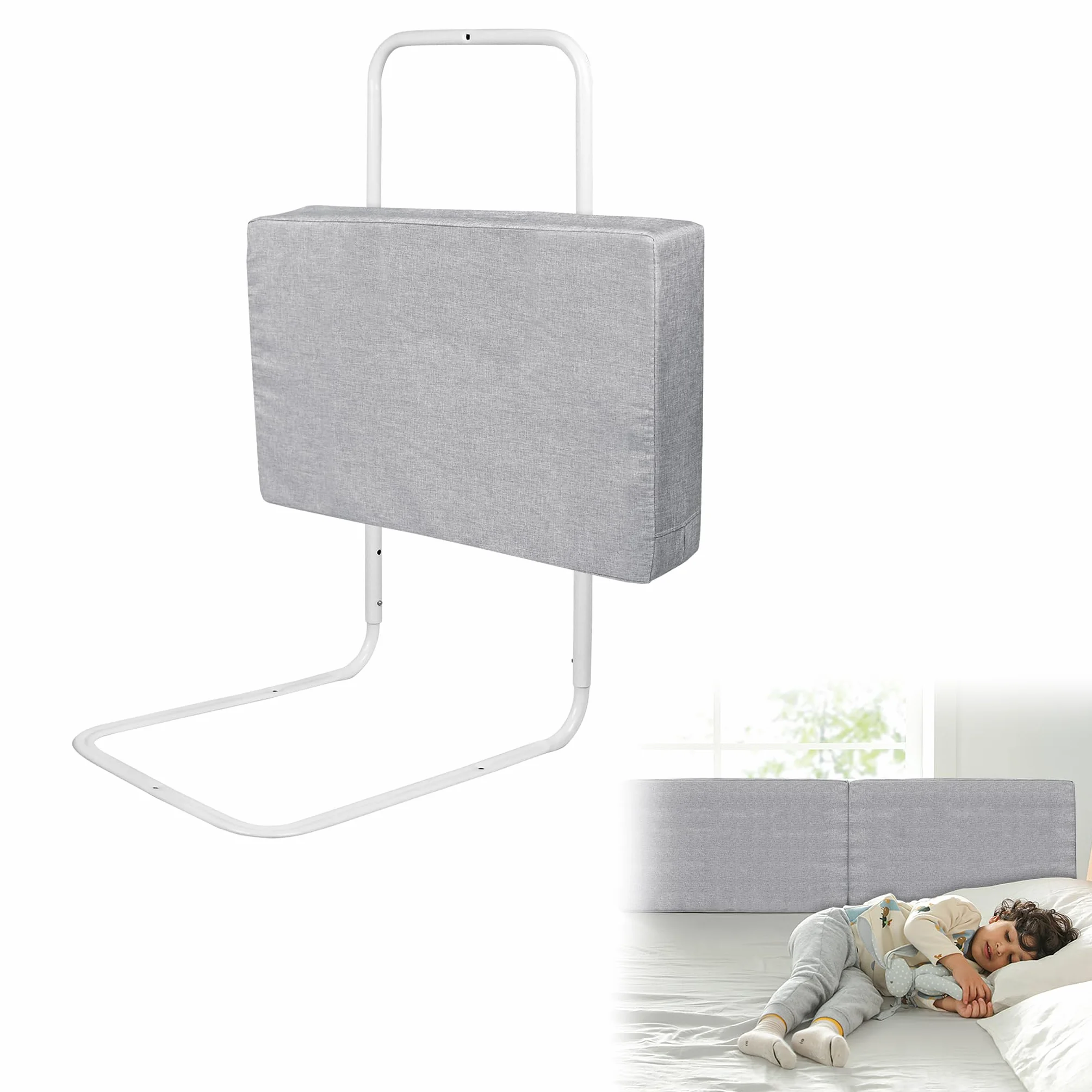 YRHome Barierka ochronna do łóżeczka dziecięcego, 50 cm, ochrona przed wypadnięciem, 5 otworów, regulacja wysokości do łóżeczka dziecięcego i łóżka rodzinnego, szara