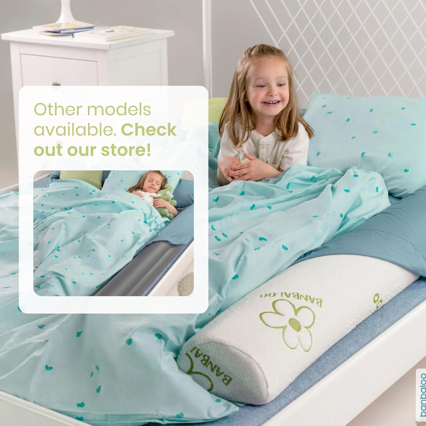 BANBALOO BAMBOO- Dziecko Bed Safety Barrier - Dziecko Fall Arrest/Foam Guardrail z miękkim Bambus Bawełna anty-poślizg przedłużenie.