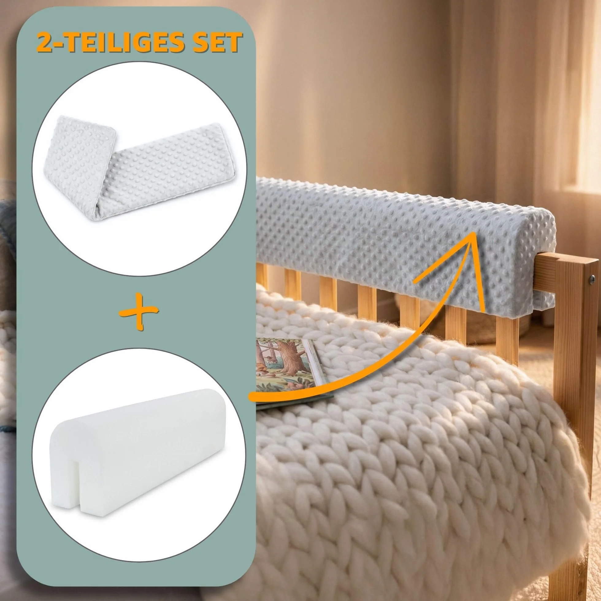 Zabezpieczenie krawędzi łóżka do łóżeczka dziecięcego 80 cm - zabezpieczenie ramy łóżka zabezpieczenie krawędzi łóżeczka dziecięcego jasnoszary