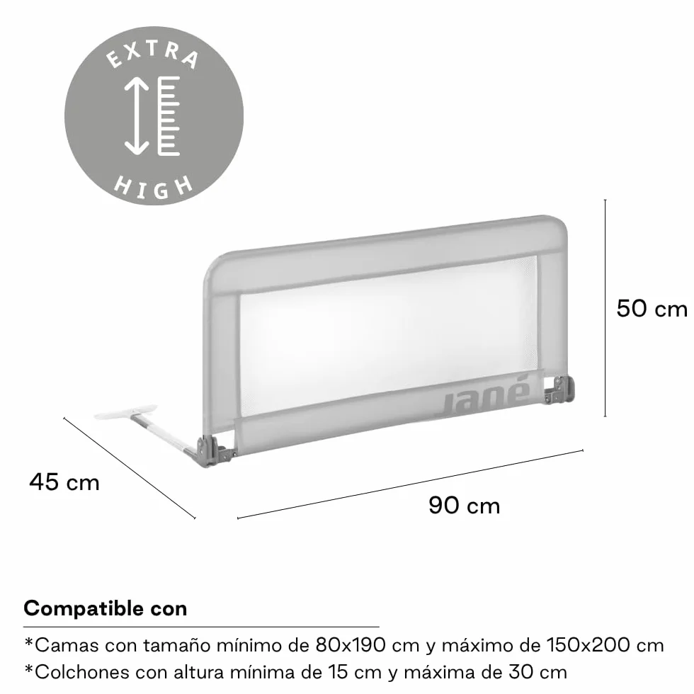 Składana barierka do łóżka Jané, długość 90 cm, torba do przenoszenia, bardzo wysoka konstrukcja, oddychająca
