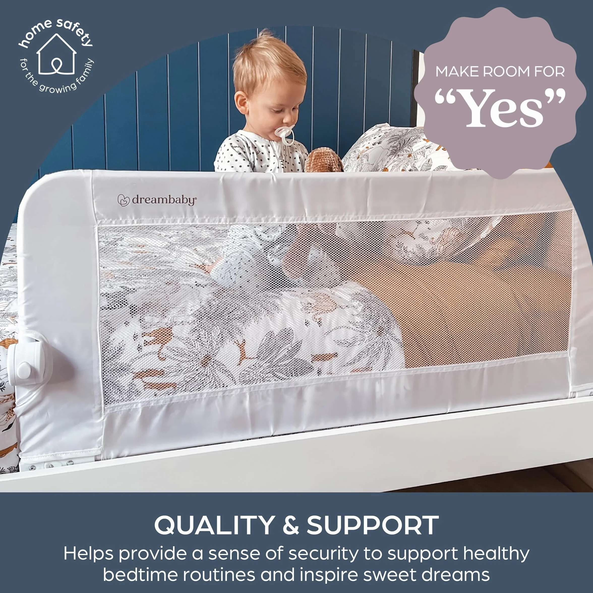 Barierka do łóżka Dreambaby Maggie - łóżka podtynkowe i płaskie, o szerokości 110 cm i wysokości 50 cm