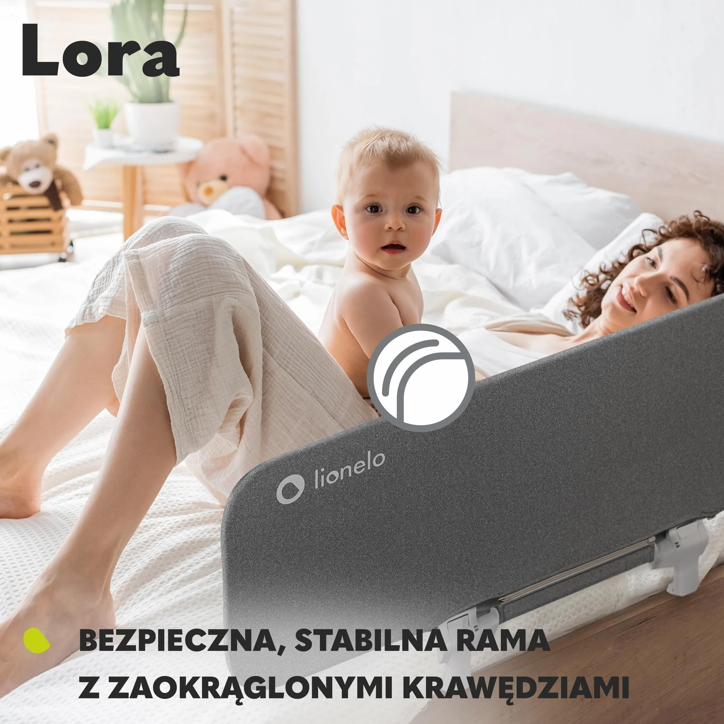LIONELO Lora Przenośna Barierka do Łóżka dla Dzieci, Regulacja Pochylenia 180 stopni, Składana Barierka do Łózka, 45 cm – 105 cm, Blokada StandSafe, Zabezpiecza przed wypadnięciem