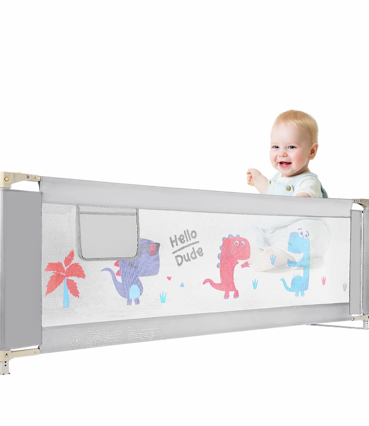 Bariera bezpieczeństwa dzieci łóżko 180 cm,ochrona przed upadkiem,łóżek wiosennych,przewiewna barierka łóżeczka dziecięcego,Łóżko dziecięce Podniesieniem,bezpieczna, łatwa instalacja,szara(1 strona)