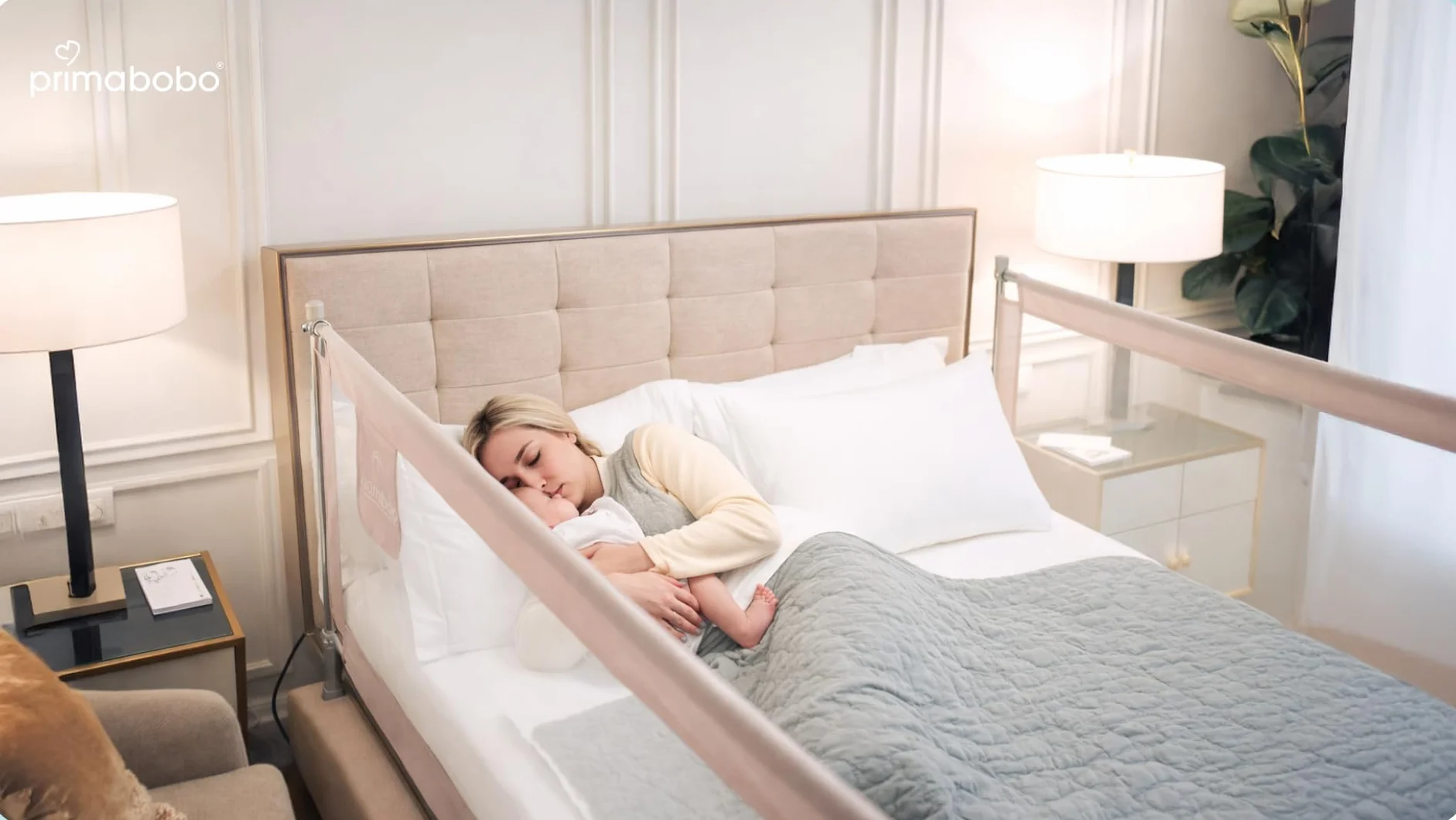 Primabobo Barierka Ochronna do Łóżka 140 cm Classic Beżowa – Składana, Bezpieczna, Uniwersalna, Zabezpieczenie dla Dzieci