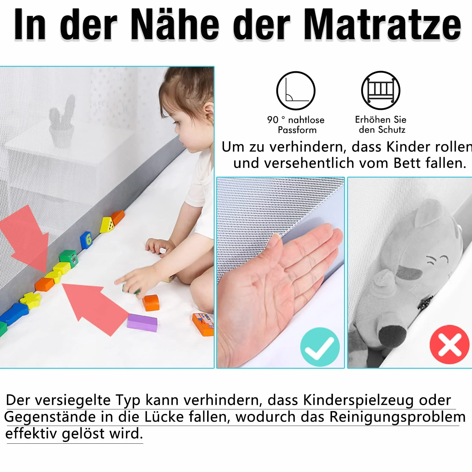 UISEBRT Barierka ochronna do łóżeczka dziecięcego 150cm Ochrona przed wypadnięciem z Regulacją Wysokości