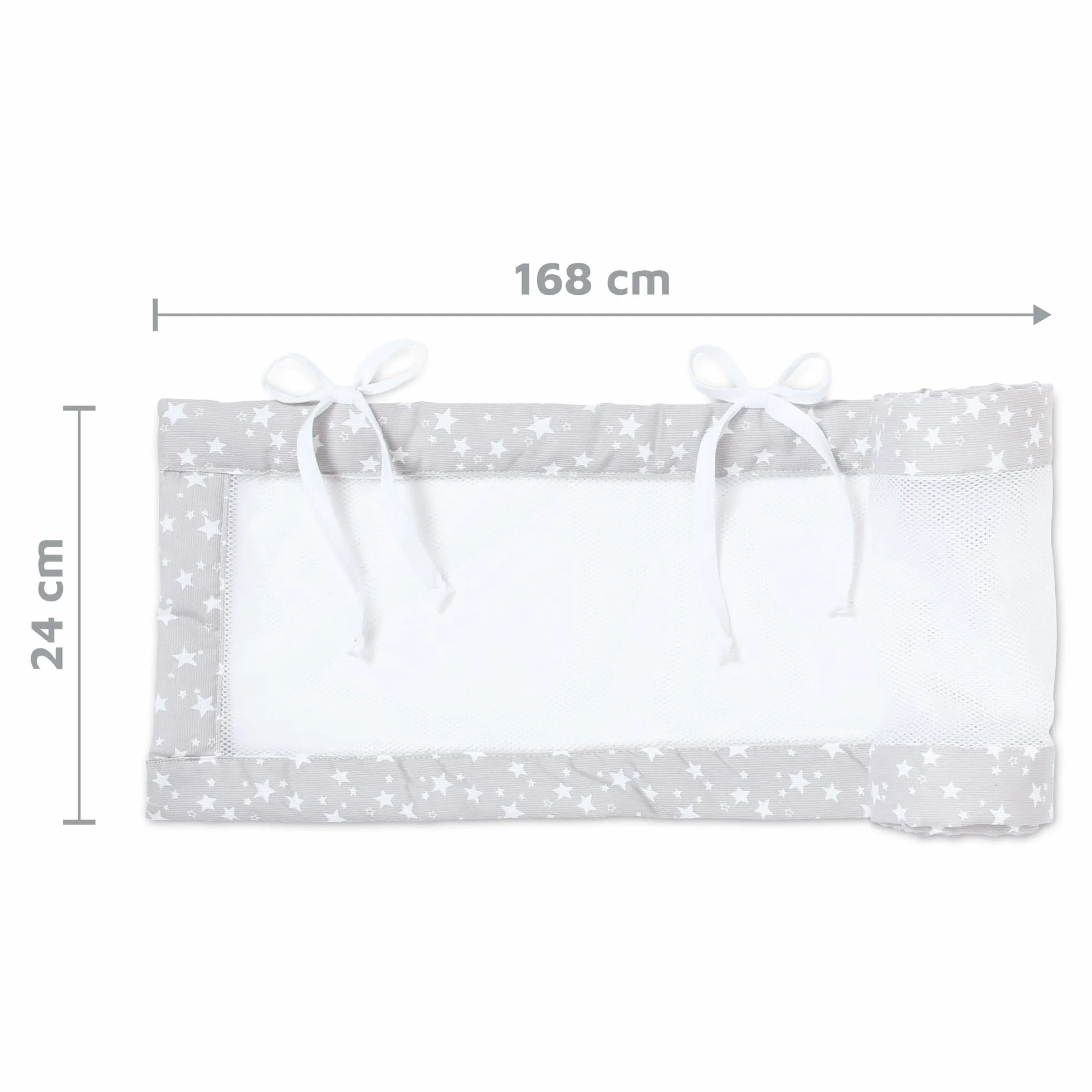 babybay Ochraniacz do łóżeczka dziecięcego z siateczki, ochrona przed uderzeniami, pasuje do modeli Maxi, Boxspring, Comfort i Comfort Plus, perłowo-szare gwiazdki, białe